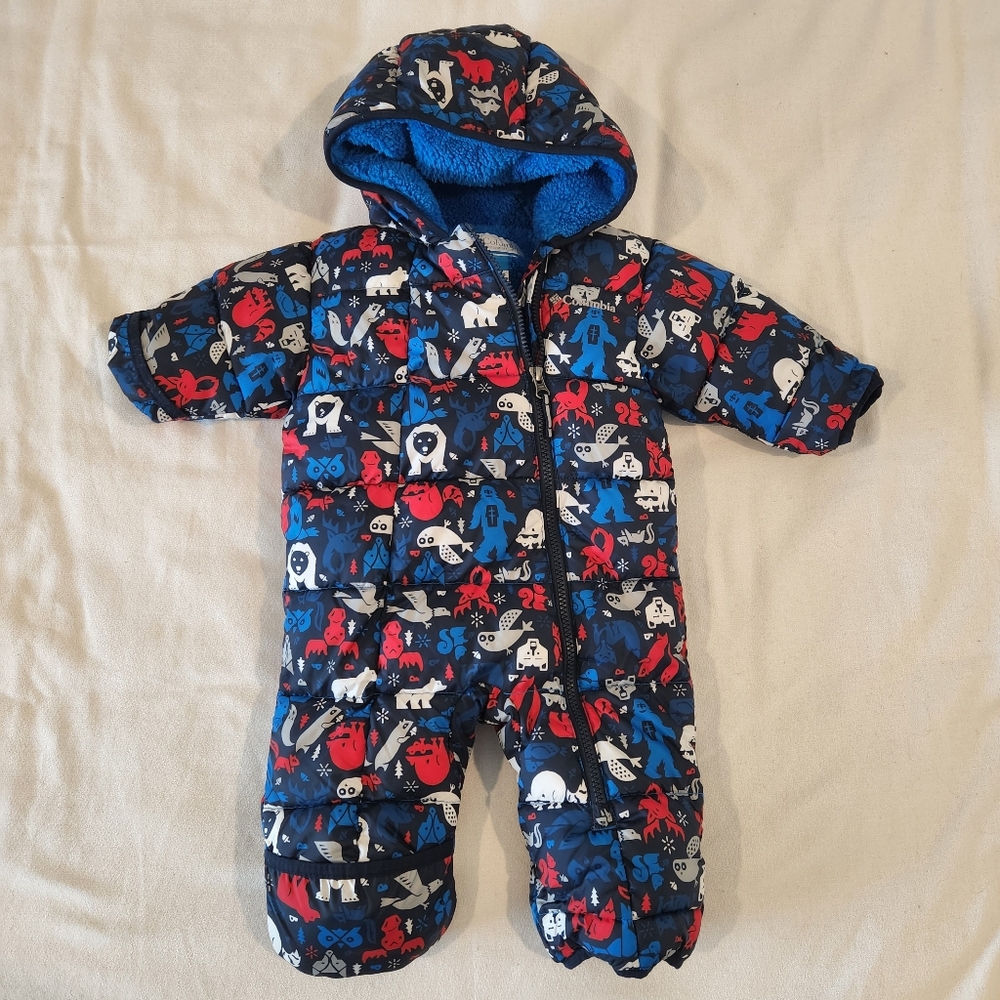 Columbia Frosty Freeze bunting snowsuit blue critter print fleece lined sz 3-6 M